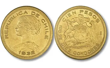 Valore dei 100 pesos del Cile d’oro