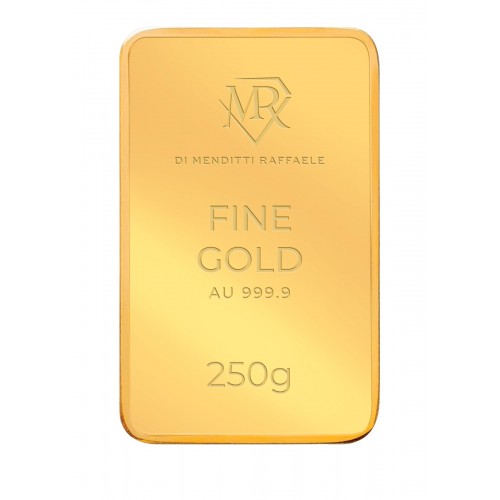 Lingotto  in Oro puro 999,9 ‰ dal peso di 250 Grammi per investimento.