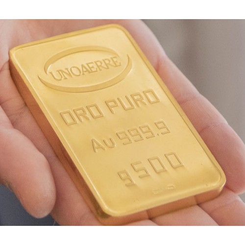 Lingotto UNOAERRE in Oro puro 999,9 ‰ dal peso di 500 Grammi per investimento.